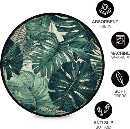 Small Round Area Rug, Washable & Non Slip Soft Rugs for Cozy Home Decor Monstera Leaves Pattern for Living Room, Bedroom, Entryway, Indoor & Outdoor Use