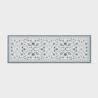 EVERGRACE Hallyway Area Runner Rugs 2x6, Boho Floral Faux Wool Indoor Outdoor Rugs, Washable Rugs for Bedroom Bathroom Living Room Kitchen, Low Pile Floor Mat Carpet for Home Decor, Porcelain Blue