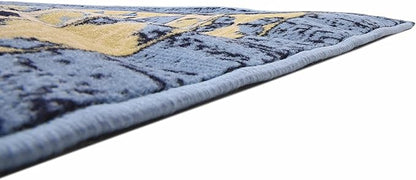 Unique Loom Taftan Collection Border Geometric Tribal Inspired Design Area Rug, 8 ft, Light Blue/Gold