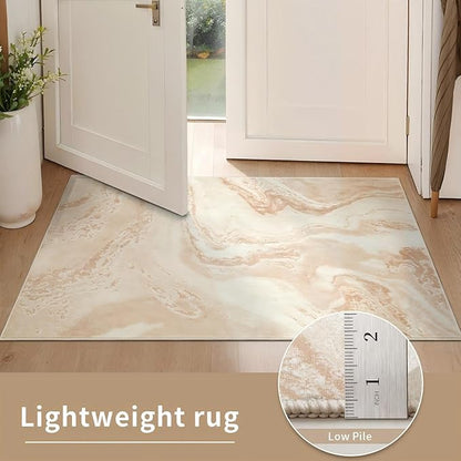 Ciicool Modern Abstract Area Rug 2x3 Washable Small Soft Entryway Rugs, Light Brown Non-Slip Low Pile Throw Entry Rug, Foldable Kitchen Bathroom Rugs Floor Carpet for Entrance Bedroom Indoor Doormat