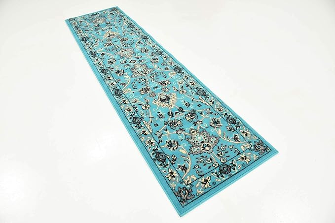 Unique Loom Sialk Hill Collection Area Rug - Washington (2' 2" x 8' 2" Runner Turquoise/Black)