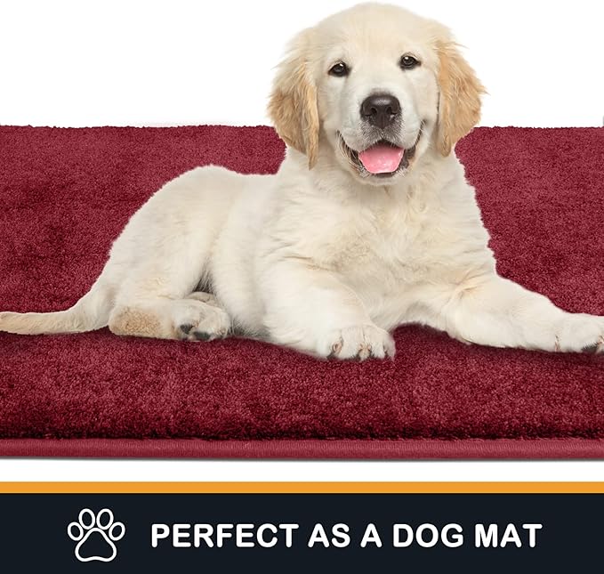 PURRUGS Dirt Trapping Door Mat 24" x 59", Non-Slip Machine Washable Entry Rug, Shoe Scraper, Dog Doormat, Super Absorbent Welcome Mat for Front & Back Door, Muddy Shoes & Paws, Burgundy Red