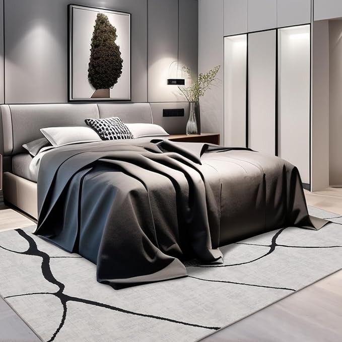 YIHOUSE Abstract 6'x9' Black and White Rug- Washable Area Rug for Living Room Bedroom, Large Modern Non-Slip Ultra-Thin Rug Home Decor,Warping,6x9ft