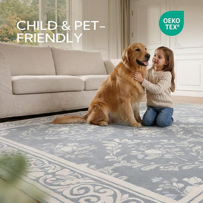 SOULFUL Medium Pile 2x3 Entryway Rug - Soft Underfoot Small Area Rug - Greige Boho Floral - Washable Non-Slip - Perfect for Hallway Kitchen Bedroom Bathroom Indoor Entrance