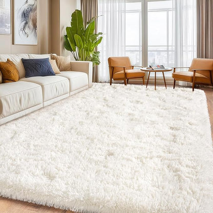 Cream White Plush Rug for Living Room Fuzzy Carpet for Bedroom Dorm, Non-Slip High Pile Rug, Shag Rug for Playroom Nursery Home Office Decor 10x14Ft