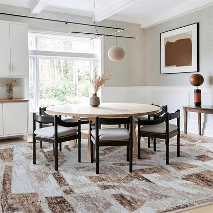 Modern Abstract 5X7 Area Rug for Living Room Bedroom Washable, with Non-Slip Rubber Backing Print Faux Wool Thin, Brown Throw Large Carpet for Kids Playroom Dining Room Pet & Child Friendly