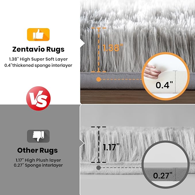 Zentavio Grey and White Area Rugs for Living Room Men Room Carpet 4x6 Bedroom Fluffy Furry Shag Aesthetic Plush High Pile Floor Rug for Kids Room Dorm Home Decor Tie-Dyed Grey White
