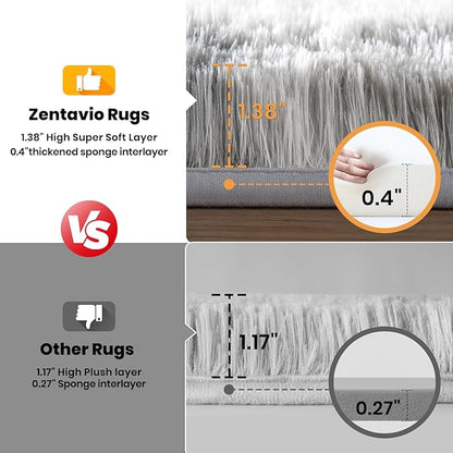 Zentavio Grey and White Area Rugs for Living Room Large Men Room Carpet 8x10 Bedroom Fluffy Furry Shag Aesthetic Plush High Pile Floor Rug for Kids Room Dorm Home Decor Tie-Dyed