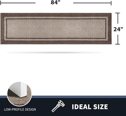 PURRUGS Dirt Trapping Door Mat 24" x 84", Non-Slip/Skid Machine Washable Entryway Rug, Shoes Scraper, Area Rug, Super Absorbent Welcome Mat for Muddy Wet Shoes and Paws, Beige & Grayish Brown