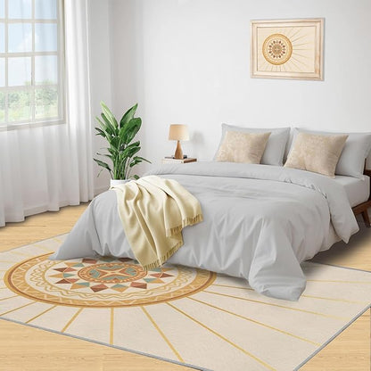 Boho Sun Runner Rugs 3x6ft, Minimalist Line Bedside Rug, Geometric Solar Laundry Rug with Non Slip Backing for Bedroom Kitchen Sink Front Door Entryway Indoor