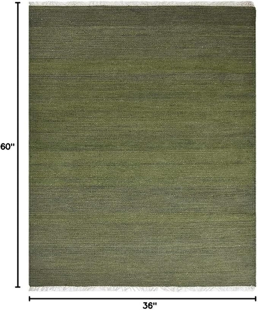 Rugsotic Carpets Hand Woven Flat Weave Kilim Wool 3'x5' Area Rug Solid Olive D00111