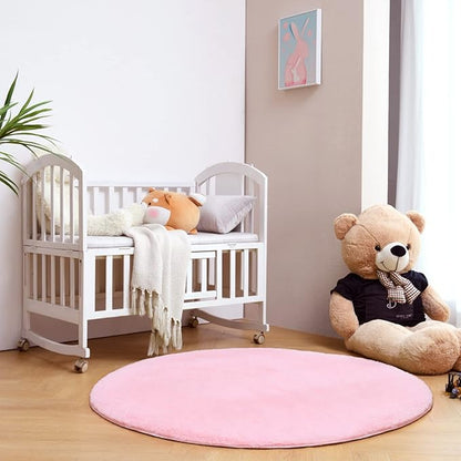 duduta Pink Fluffy Round Rug 4x4 ft, Shag Fuzzy Plush Circle Throw Rug for Nursery Bedroom Living Room Home Decor