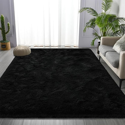 Shag Area Rug, 4 X 6 Plush Fuzzy Rugs for Living Room, Ultra Soft Fluffy Furry Rug for Bedroom, Indoor Carpet Nursery Rugs for Kids Room Home Decor, Black
