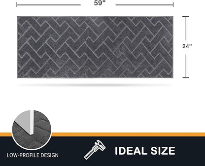 PURRUGS Dirt Trapping Door Mat 24" x 59", Non-Slip Machine Washable Entry Rug, Shoe Scraper, Dog Doormat, Super Absorbent Welcome Mat for Front & Back Door, Muddy Wet Shoes & Paws, Grey