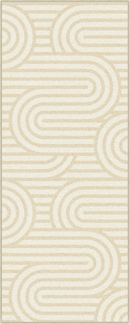Bavni Washable Runner Rug, Soft Modern Printed Rug Runner, Abstract 2x5 Runners for Hallways, Kitchen, Laundry, Abstract Brown Beige