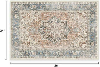 RUGGABLE Washable Vintage Area Rug – Kamran Coral 2x3, Stain-Resistant, Non-Slip – Small Machine Washable Rugs for Living Room, Bedroom, Hallway, Entryway & Bathroom–with Standard Pad