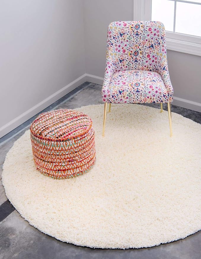 Unique Loom Solid Shag Collection Area Rug (6' 1" Round, Pure Ivory)