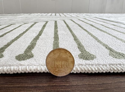 GLN Rugs Contemporary Collection - Machine Washable Area Rug, Contemporary Washable, Non Slip, Low Pile Chenille Rug, Living Room, Bedroom, Kitchen Rug (3' x 5' Green Beige)