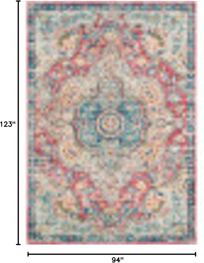 Livabliss Area Rugs - 8x10 Romaine Vintage Boho Rose Navy Sky Blue Area Rug for Living Room Bedroom - Floral Medallion Stain Resistant Carpet for Kitchen, Nursery, Office (7'10" x 10'3")