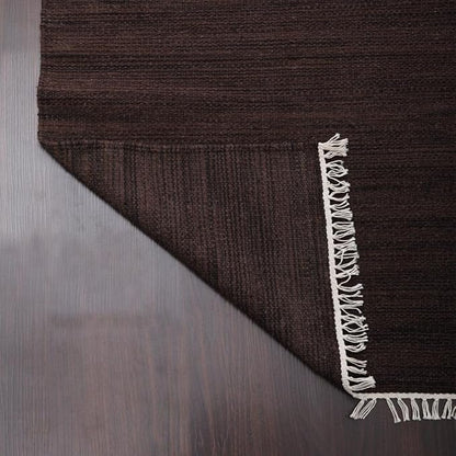 Rugsotic Carpets Hand Woven Flat Weave Kilim Wool ECO-Friendly Area Rugs - 8'x8', Square Shape, Dark Brown Color, Solid Plain Design, Low Pile Handmade Rugs for Living Room, Bed Room (D00111)