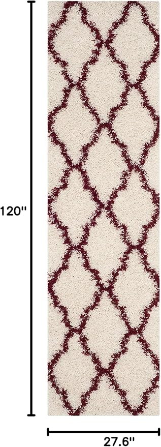 SAFAVIEH Dallas Shag Collection Runner Rug - 2'3" x 10', Ivory & Red, Trellis Design, Non-Shedding & Easy Care, 1.5-inch Thick Ideal for High Traffic Areas in Living Room, Bedroom (SGD257R)