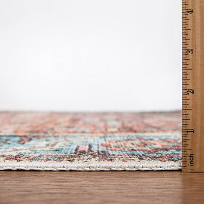 Bloom Rugs Washable Non-Slip 8' x 10' Rug - Orange/Blue Traditional Area Rug for Living Room, Bedroom, Dining Room, and Kitchen - Exact Size: 8' x 10'