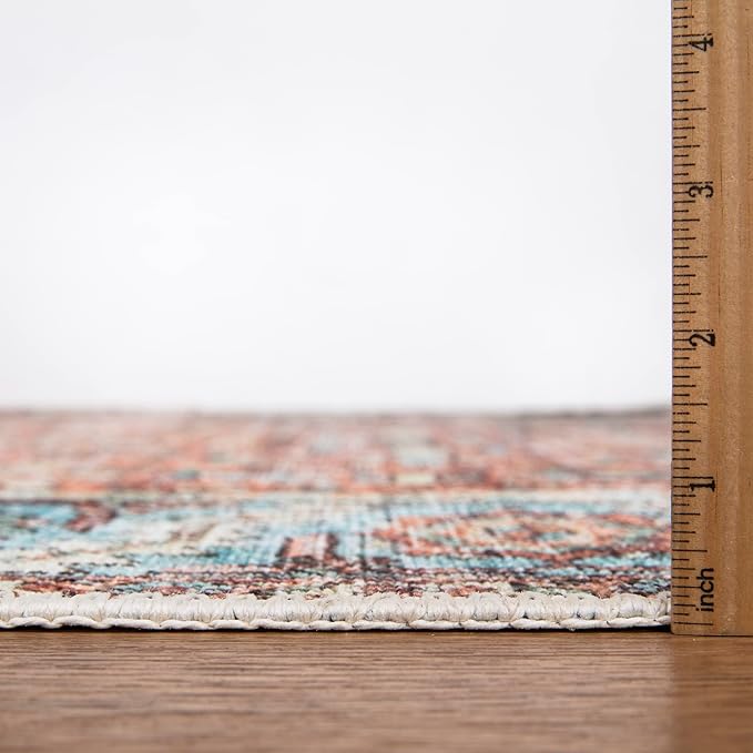 Bloom Rugs Washable Non-Slip 2' x 3' Rug - Orange/Blue Traditional Oriental Area Rug for Living Room, Bedroom, Dining Room, and Kitchen - Exact Size: 2' x 3'