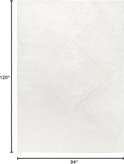 Antep Rugs Palafito 8x10 Geometric Shag Diamond High-Low Pile Textured Indoor Area Rug (White, 7'10" x 10')