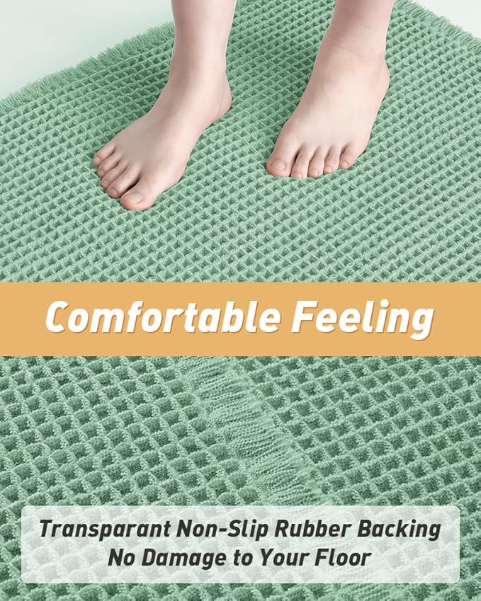 AMOAMI Upgraded Waffle Runner Rug Super Absorbent Non Slip Bath Mats for Bathroom Machine Washable Bathroom Runner Rug with Tassels, Ideal for Hallway Bedroom Laundry Room, 17" x 48", Sage