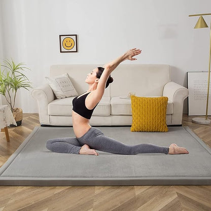 MAXYOYO Baby Play Mat, 1.2" Thick Memory Foam Soft Padded Carpet with Non-Slip Backing, 3x5 ft Japanese Tatami Rug Living Room for Kids, Toddler, Children, Nusery(Grey)