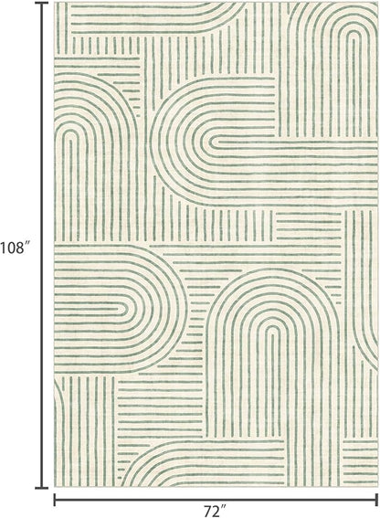 6x9 Area Rug - Large Modern Abstract Washable Non-Slip Sage Green Living Room Rug Rainbow Low-Pile Soft Floor Carpet for Bedroom Dining Room Office Nursery Home Decor