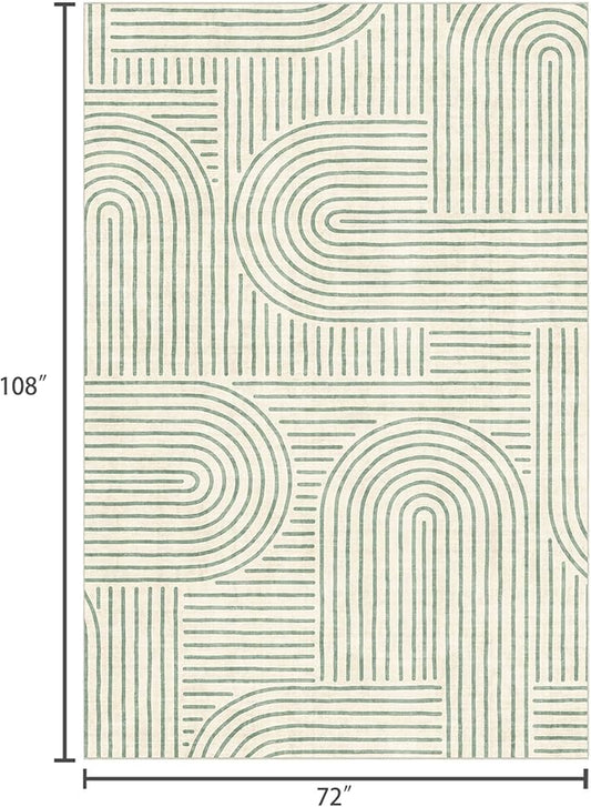6x9 Area Rug - Large Modern Abstract Washable Non-Slip Sage Green Living Room Rug Rainbow Low-Pile Soft Floor Carpet for Bedroom Dining Room Office Nursery Home Decor