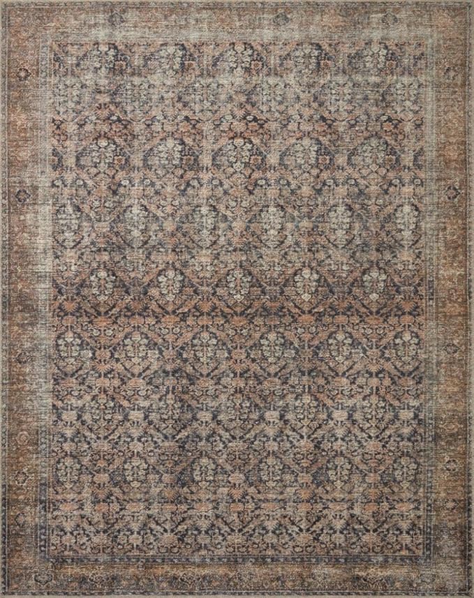 Loloi Amber Lewis Billie Collection, Ink & Salmon 2'-6" x 7'-6" Area Rug – Antique & Distressed Accent Rugs for Living Room, Bedroom, Entryway & Hallway, No Shed High Traffic Area Home Decor Rug