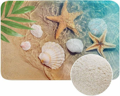 Palm Starfish Seashell Bath Rugs Microfiber Bathroom Mat Soft Plush Shaggy Shower Mat for Bathroom Fluffy Comfortable Water Absorbent Carpet Non-Slip Machine Washable 16"X24"