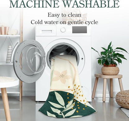 Lahome Green Machine Washable Large Rug - 8 x 10 Area Rugs for Living Room Non-Slip Lightweight Throw Boho Rugs, Soft Botanical Print Indoor Floor Carpet for Bedroom Office Dining Room Classroom