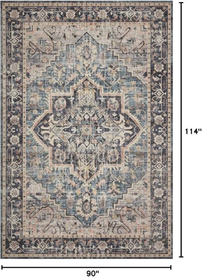 Loloi Hathaway Collection HTH-01 Navy/Multi 7'-6" x 9'-6", .25" Thick Area Rug, Soft, Durable, Printed, Modern, Low Pile, Non-Shedding, Easy Clean, Living Room Rug