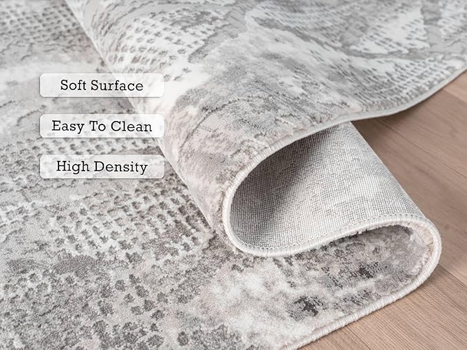 Adel Modern Area Rug for Living Room, 4x6 Rustic Distressed Abstract Gray Rug, Medium Pile Stain Resistant Carpet for Bedroom, Dining Room or Kitchen (4' x 6', Gray)