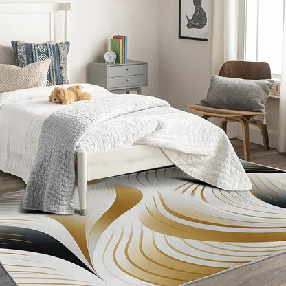 Elegant Wave Design Rug, 7x9 Rug, Abstract Rugs for Living Room Bedroom, Modern Large Area Rug, Washable Rug Non Slip Soft Indoor Carpet, Elegant Wave Design Home & Room Decor