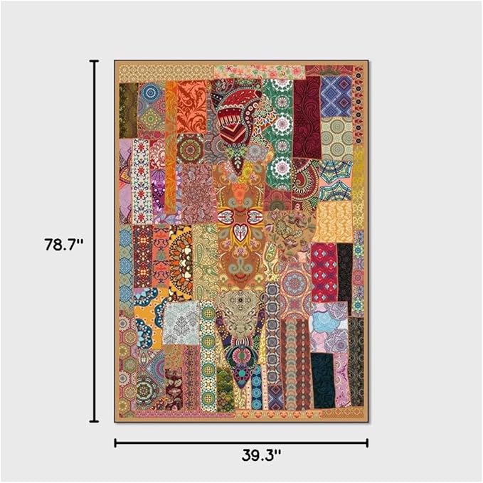 Vintage Boho Area Rugs Multicolor Ethnic Style Geometric Splicing Carpets Bedroom Living Room Kitchen Floor Mats Indoor Outdoor Non-Shedding Runner Rug Home Décor Carpet 3.2' X 6.5'