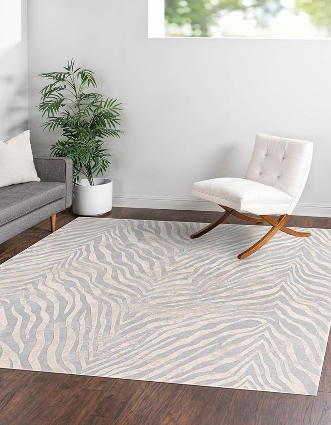 Unique Loom Finsbury Collection Area Rug - Meghan (7' 10" Square, Gray and Ivory)