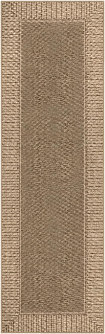 Moynesa Brown Striped Border Easy Jute Runner Rugs 2.5x8, Indoor Outdoor Washable Non Slip Runners Rug for Entryway Hallways Patio Balcony, Morden Farmhouse Carpet for Fall Winter Decor