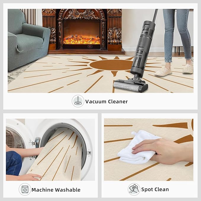 Boho Sun Area Rugs 3x4ft, Radiant Sunburst Kids Bedroom Rug, Geometric Solar Bedside Rug Durable Non Slip for Cafe Living Room Under Table Boys Room Decor