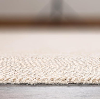 Modern Herringbone Chevron Collection Handcrafted Wool Area Rug - Durable, Zigzag Pattern, for High Traffic, Contemporary Design for Living Room, Bedroom, Dining Room Decor (Sand Beige, 10' x 12')