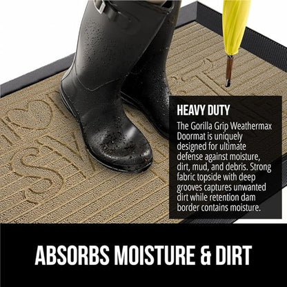 GORILLA GRIP 100% Waterproof All-Season WeatherMax Doormat 35x23, US Designed Natural Rubber, Stain and Fade Resistant, Low Profile Indoor Outdoor Door Mats, Easy Clean Patio Mat, Home Sweet Home