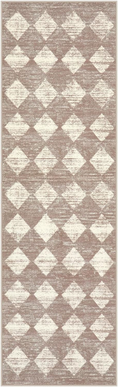 Lahome Trellis 2x7 Washable Kitchen Bathroom Runner Rug, Non Skid Runners for Hallways with Rubber Backing, Moroccan Entryway Carpet Runner for Laundry Room Foyer Bedside, Beige