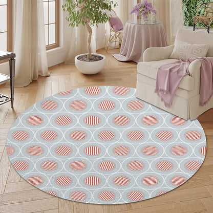 Circle Geometric Print Round Rug Vintage Blue Pink Area Rug Washable 3ft Circle Rugs for Living Room Bedroom Non Slip, Soft Indoor Floor Carpet for Kitchen Entryway Family Room