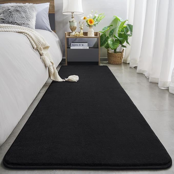Amearea Modern Soft Hallway Runner Rug, 3x10 Feet Washable Long Runner Rugs for Hallway, Black Fluffy Bedroom Bedside Rugs, Non Slip Memory Foam Rug Carpet for Entrance Kitchen Living Room Home Decor