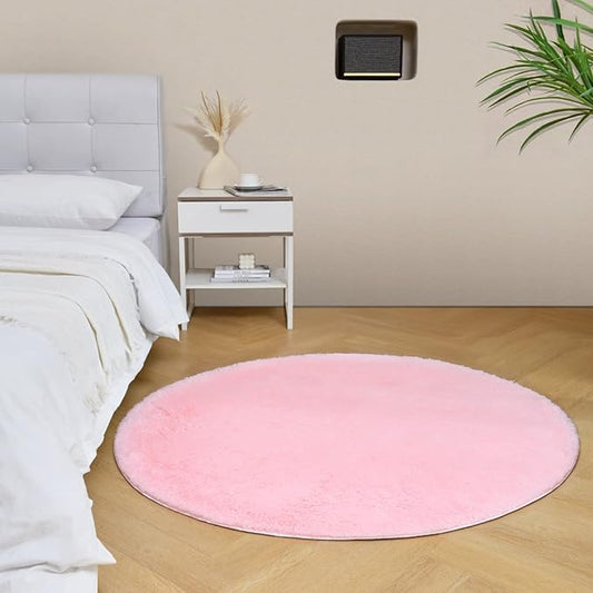 duduta Pink Fluffy Round Rug 4x4 ft, Shag Fuzzy Plush Circle Throw Rug for Nursery Bedroom Living Room Home Decor