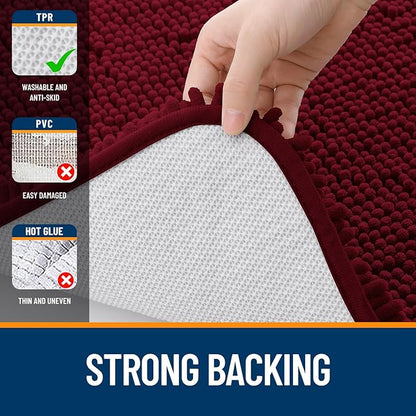 OLANLY Bathroom Rugs 30x20, Extra Soft Absorbent Chenille Bath Rugs, Rubber Backing Quick Dry, Machine Washable Bath Mats for Bathroom Floor, Tub and Shower, Home Decor Accessories, Burgundy