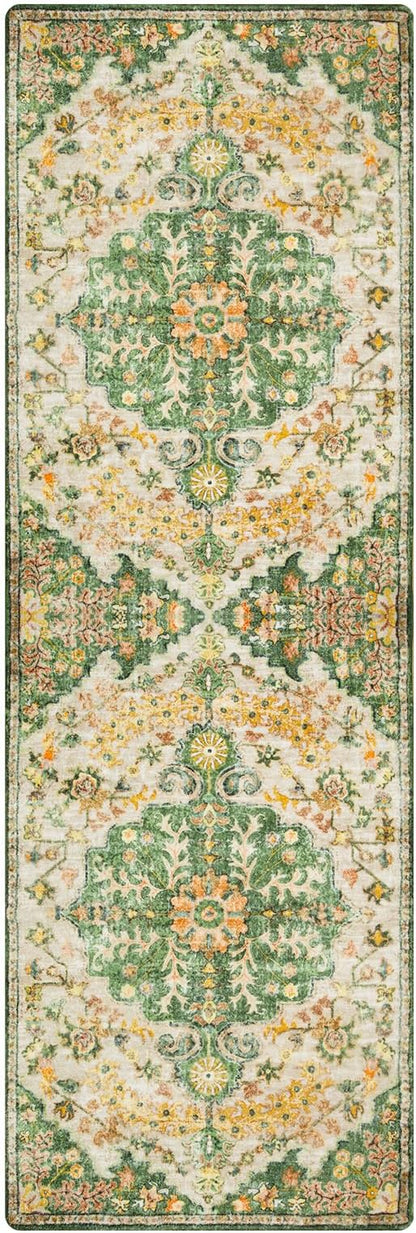 Lahome Bohemian 2x6 Washable Hallway Runner Rug, Kitchen Runner Rugs Non Skid Washable, Floral Medallion Soft Bathroom Carpet Runners for Laundry Room Bedroom Foyer Entryway, Yellow/Green/Multi